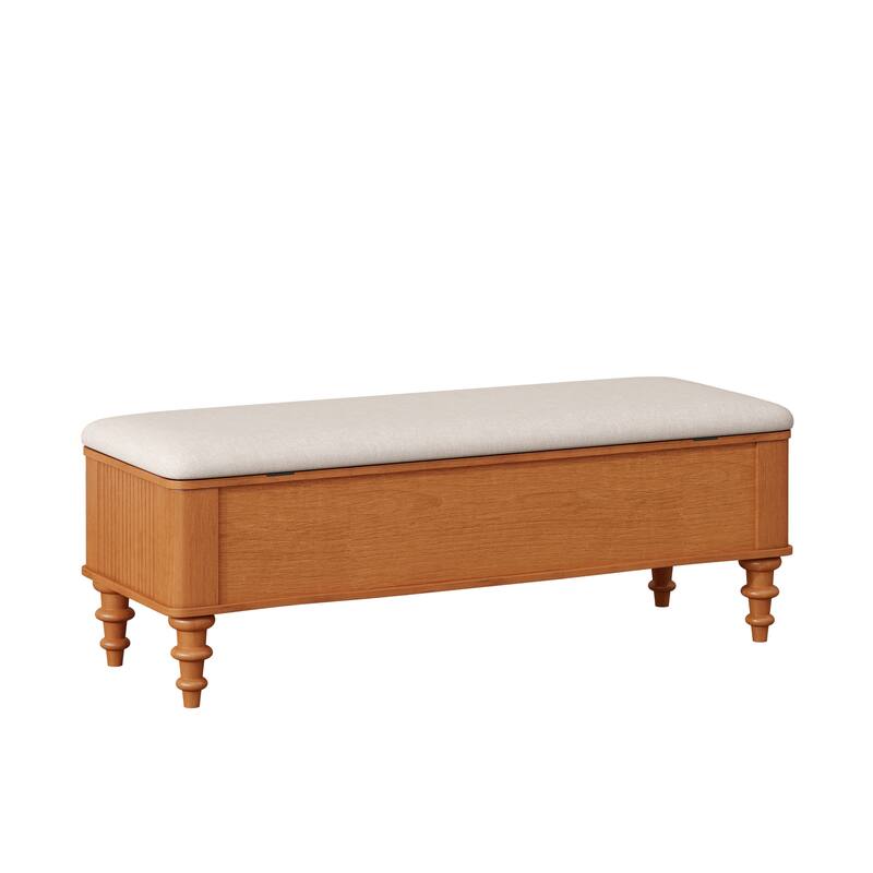 GDFStudio Vaelorian Solid Rubberwood Storage Ottoman Bench with Linen Seat