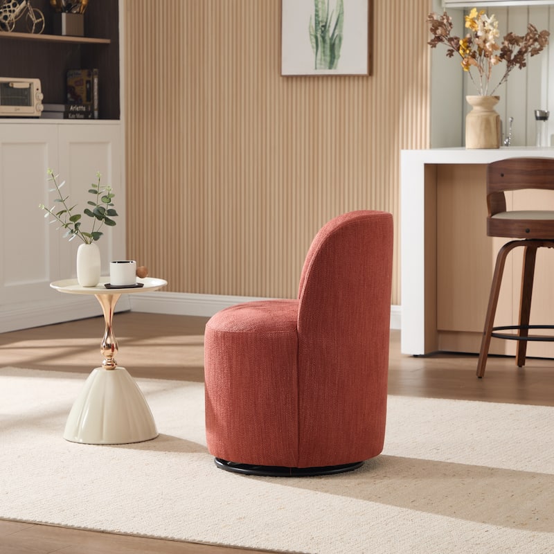 Set Of 1 Upholstered Barrel Chair, Mid Century Modern Round Linen Dining Chair, 360 Degree Swivel Side Chair for Dining Room