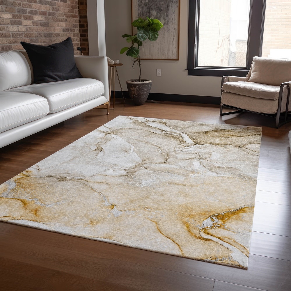 Machine Washable Indoor/ Outdoor Marble Chantille Rug