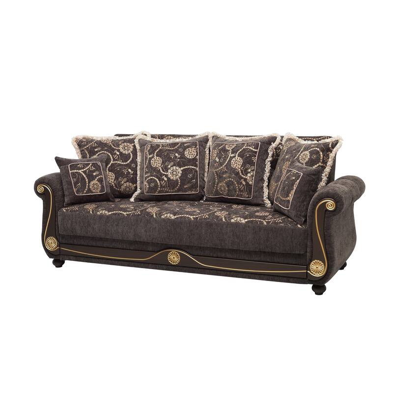HomeRoots 95" Gray Chenille Convertible Futon Sleeper Sofa And Toss Pillows With Storage