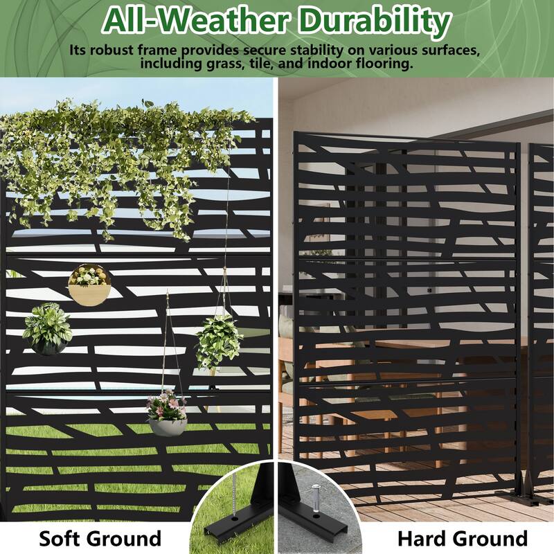 Metal Privacy Screen Fence Panel with Stylish Pattern Set of 2