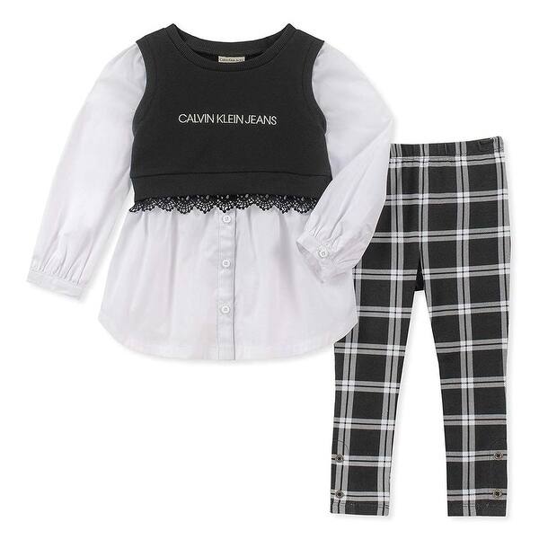 Shop Calvin Klein Kids Girls 4 6x Tunic Plaid Legging Set Black