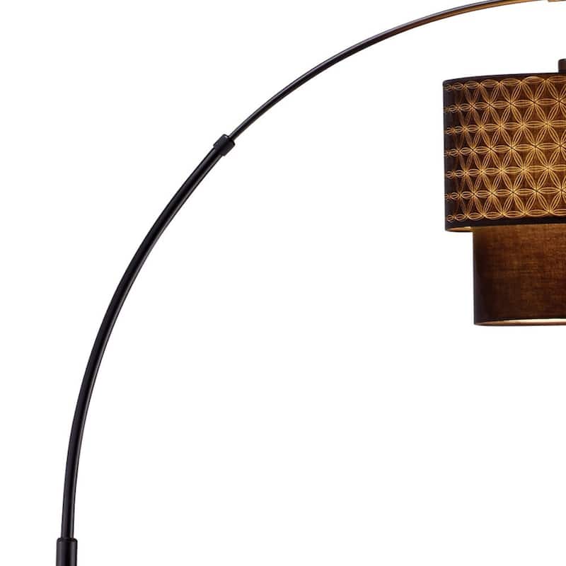 Metal Arched Floor Lamp with Fabric Drum Shade Adjustable Height Rotary Switch - 35” x 13” x 71” (D x W x H)