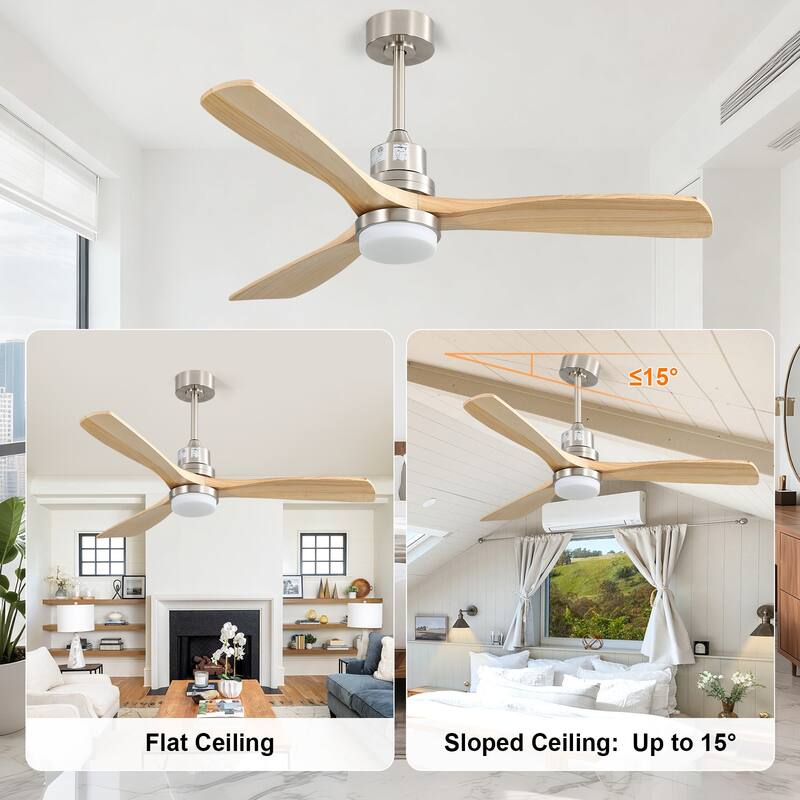 Sofucor 48/52 Inch Ceiling Fan with Light, Solid Wood Blades for Living Room, Bedroom,Smart Optional