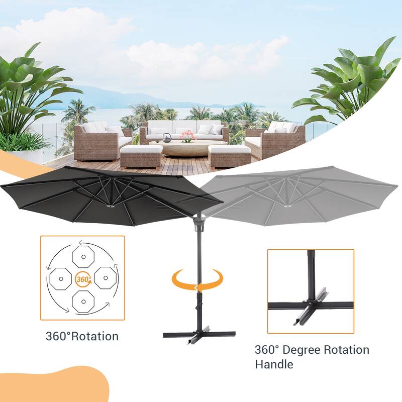 LIVOOSUN 11Ft Cantilever Patio Umbrella,Offset Hanging Umbrella