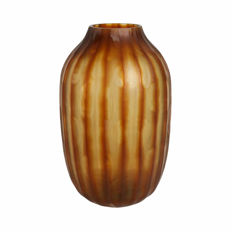 Glass Large Vertical Ribbed Decorative Vase - Brown