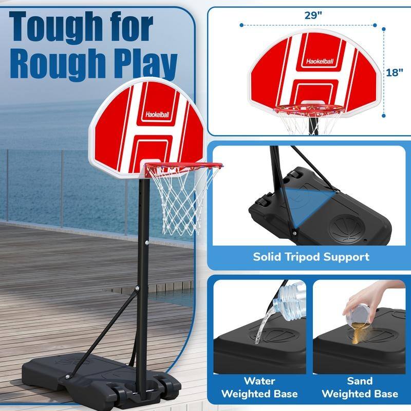 Adjustable Poolside Basketball Hoop with Light 45''-59'' Includes 2 Balls and Pump