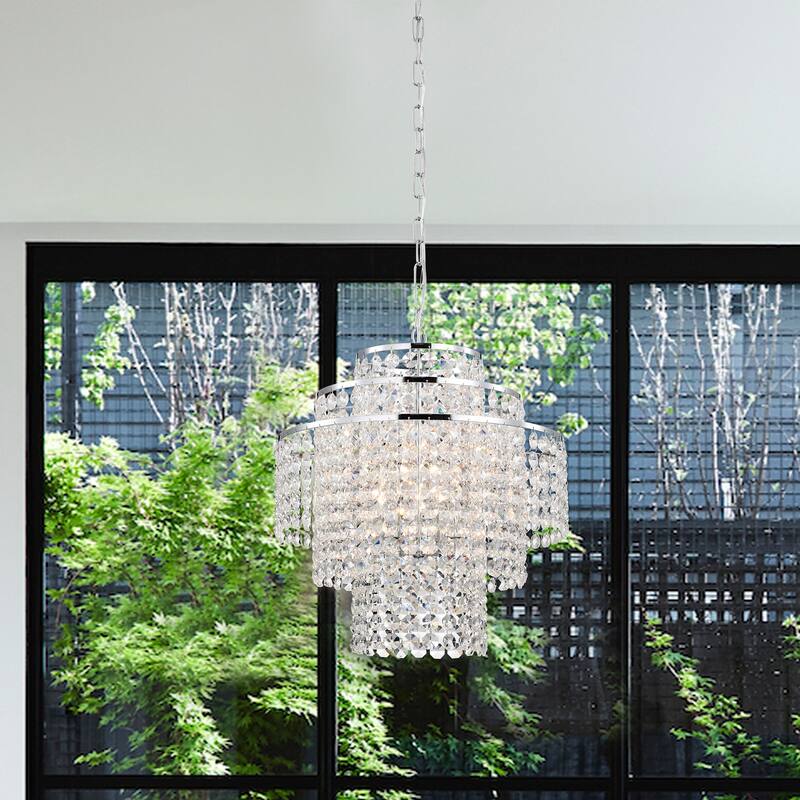 Chrome Finish 4-Light Glam Chandelier with Crystal Hanging