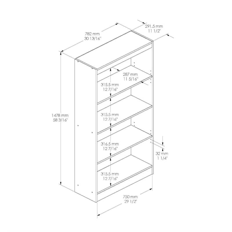 White 4-Shelf Bookcase with 2 Adjustable Shelves - 31 x 12 x 58 inches