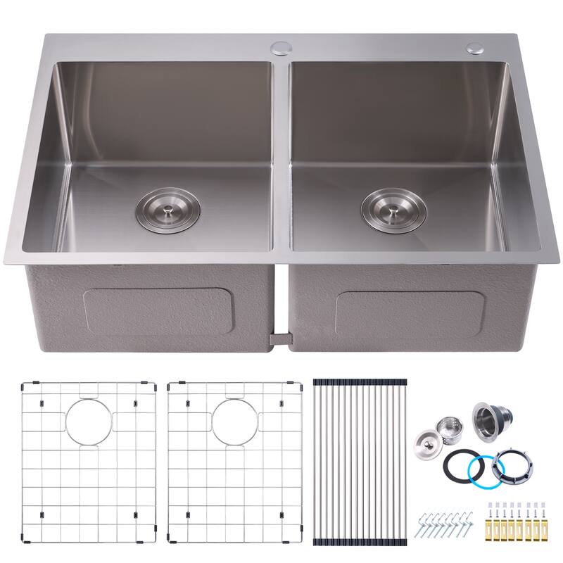 30 in. Drop-In/Undermount Single Bowl 16 Gauge Brushed 304 Stainless Steel Kitchen Sink with Accessories