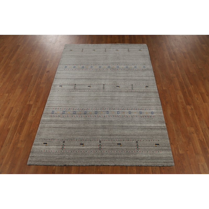 Oriental Grey Gabbeh Indian Area Rug Handmade Wool Carpet - 5'1" x 7'8"