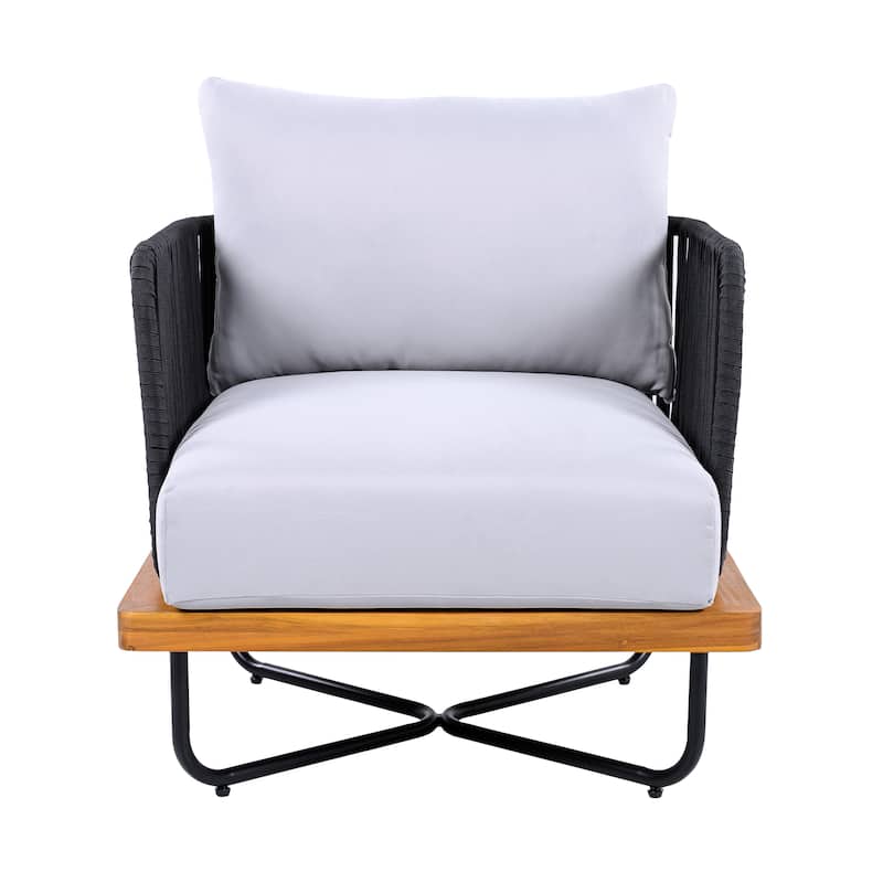 Christopher Knight Home - Emerson Coastal Acacia Wood Outdoor Chair with Cushions - 1-Piece - Black,LIGHT GREY,Teak