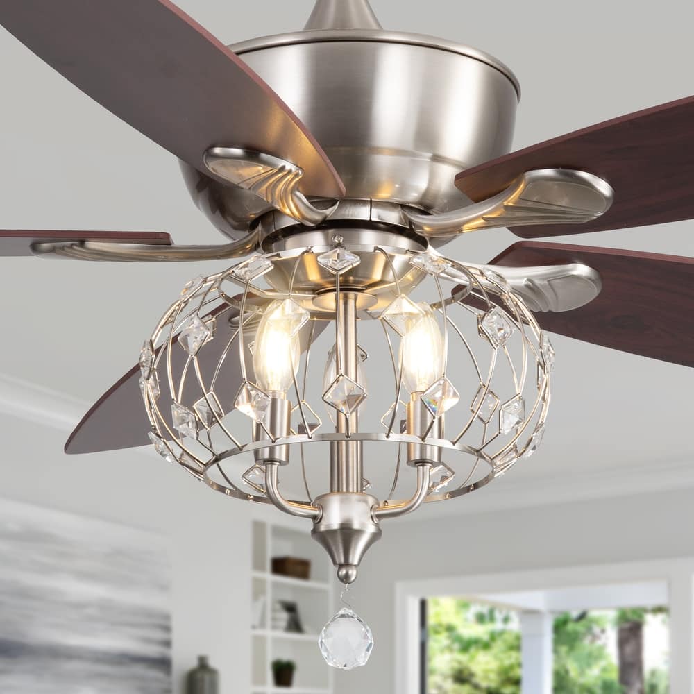 Sofucor 52" Ceiling Fan with Light Remote, Classical Crystal Chandelier fan, 5 Reversible Blades & Reverse Airflow - 52 Inches
