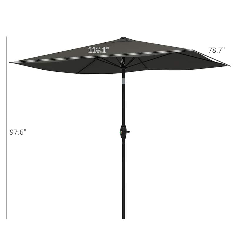 6.5' x 10' Rectangular Patio Umbrella with Crank and Adjustable Tilt, Dark Gray