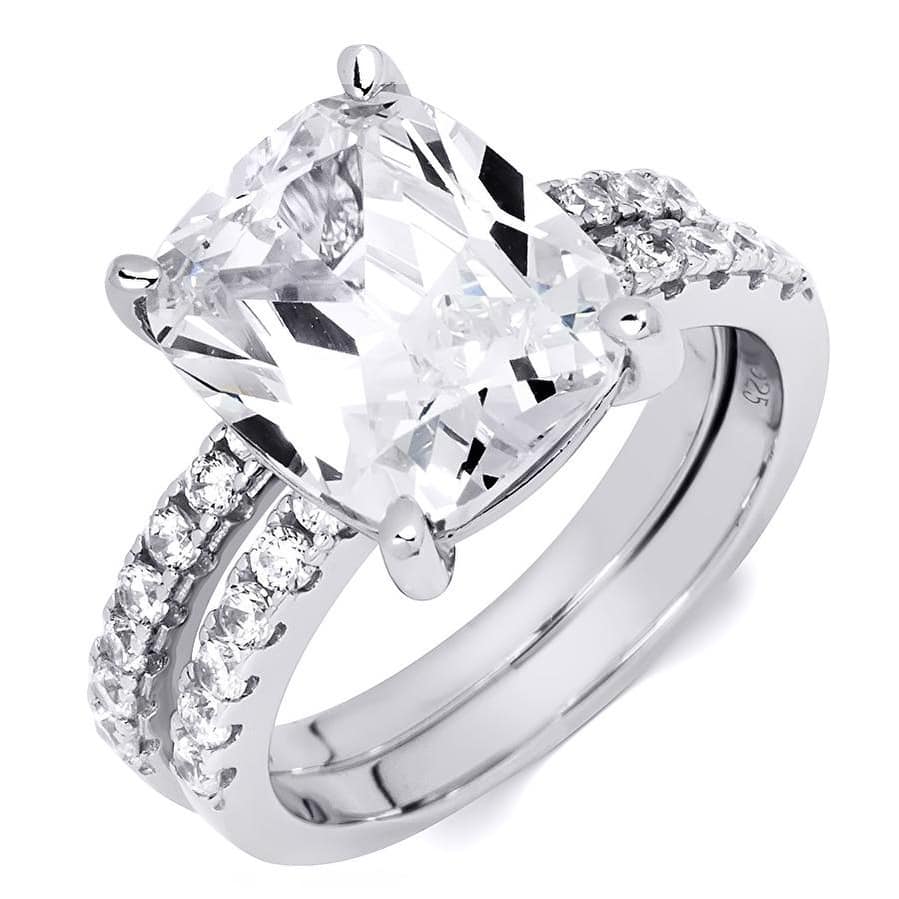 Womens 7.0 CT Bridal Wedding Ring Set Cushion Cut Sterling Silver