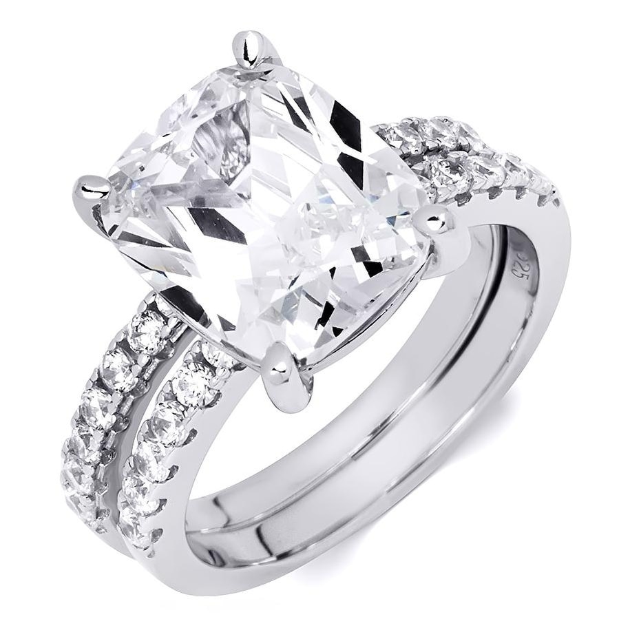 MayaMila Womens 7.0 CT Bridal Wedding Ring Set Cushion Cut Sterling Silver