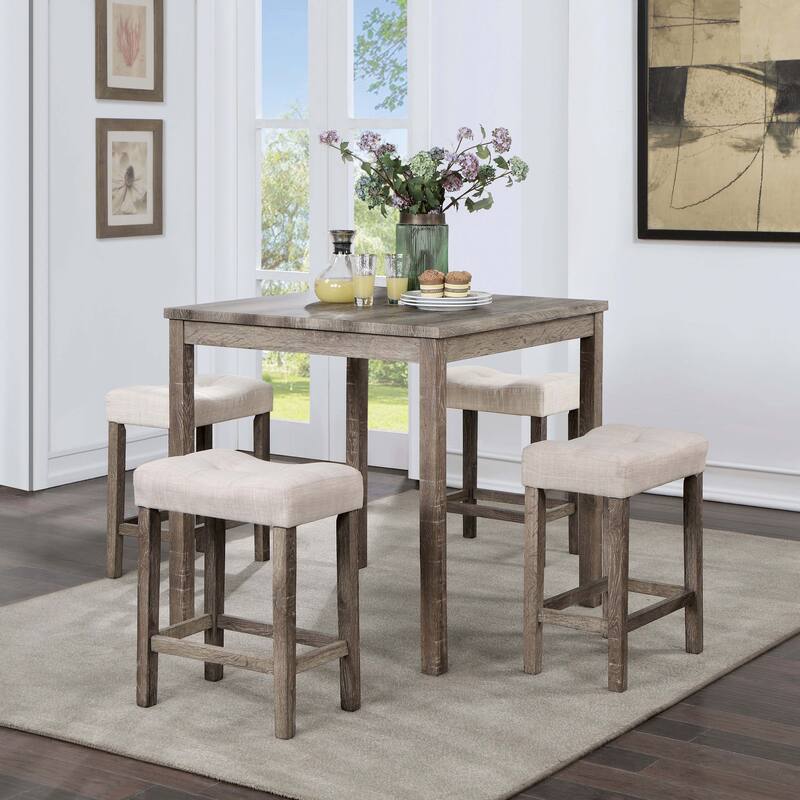 Yili Transitional Grey Wood 5-Piece Counter Height Dining Set with Stools by Furniture of America - Without Care Kit
