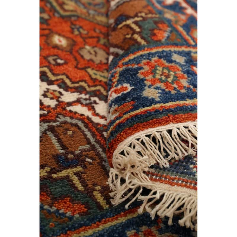 Hand Knotted Oriental 100% Wool Carpet Traditional Medallion Oranges & Rust Heriz (serapi) Area Rug - 5' 0'' X 2' 10''