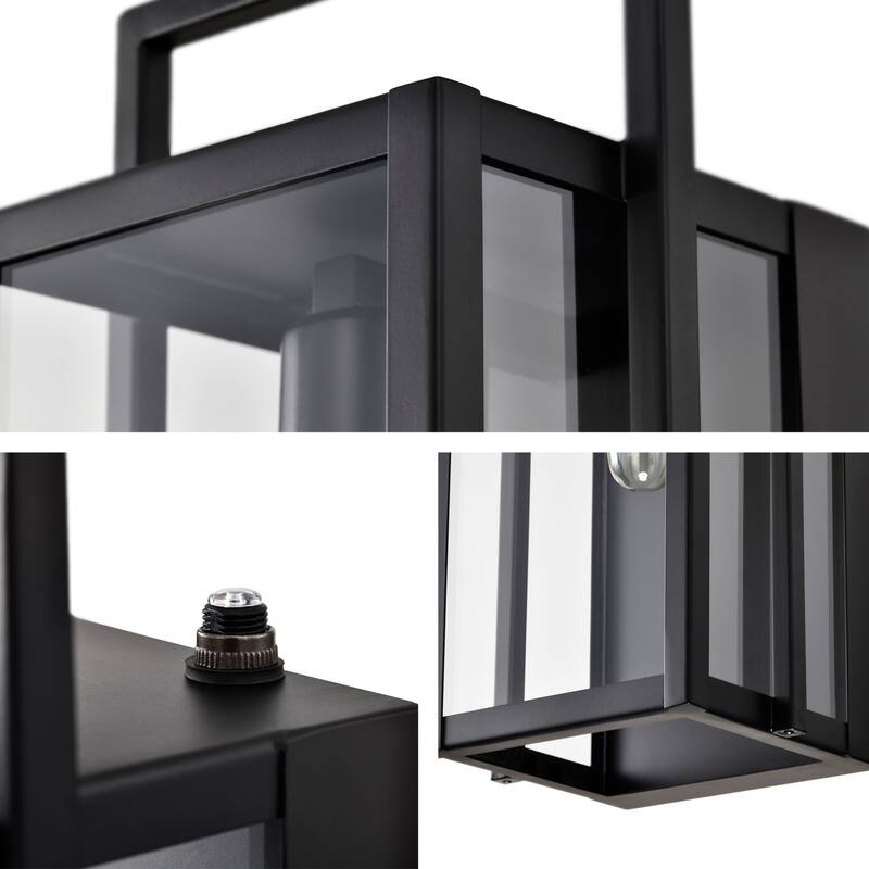 16 in. 1-Light Matte Black Dusk to Dawn Outdoor Hardwired Wall Lantern Sconce with Clear Glass Shade