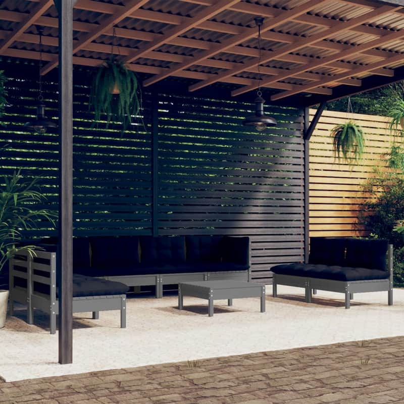 vidaXL Solid Pinewood Patio Lounge Set 6 Piece with Cushions Multi Colors - 25" x 25" x 24.6" - Grey