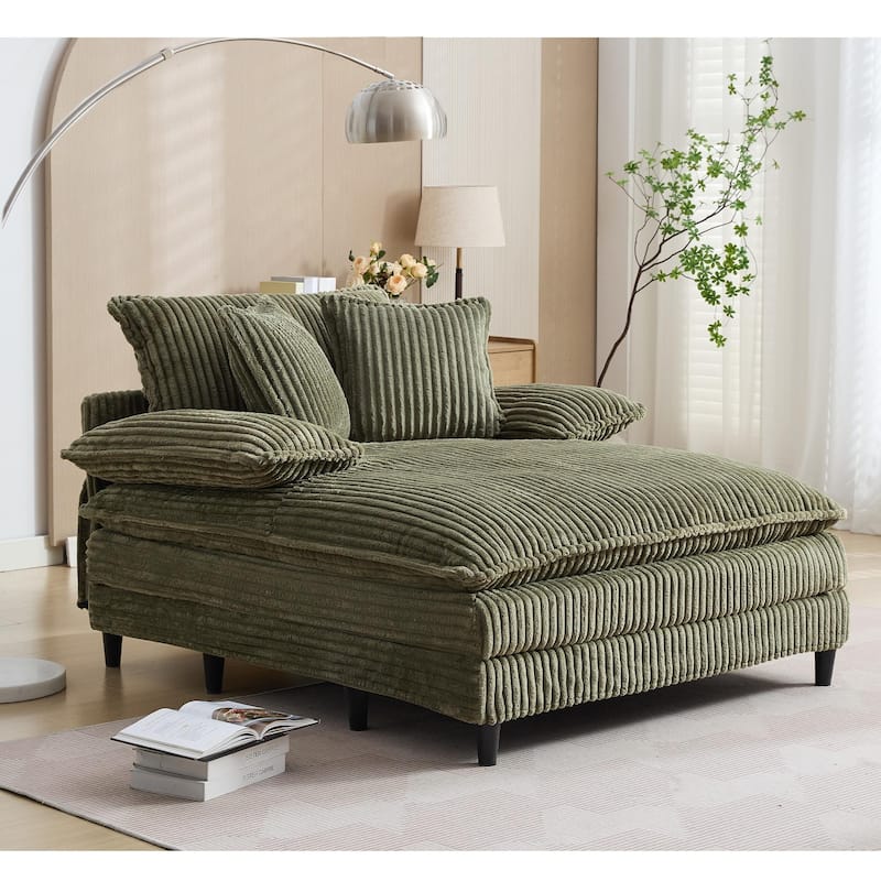 54.75" W Oversized Chaise Lounge Chair Fluffy Cushioned Sofa Bed with 2 Pillows
