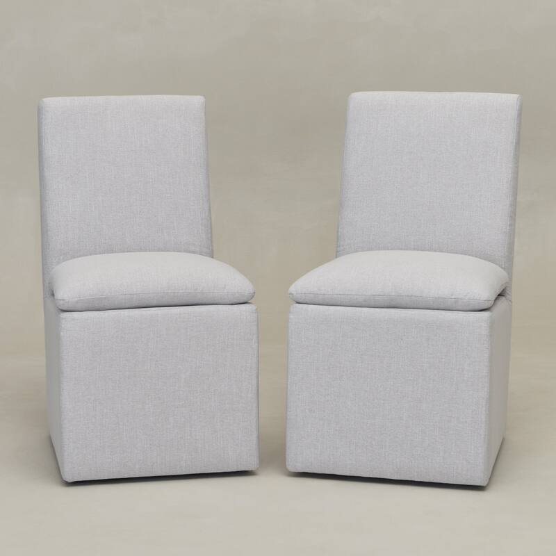 KINWELL 21" Performance Fabric Upholstered Dining Side Chair with Casters (Set of 2)
