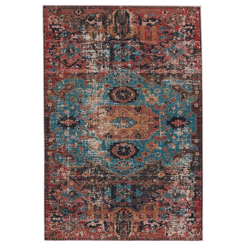 Presia Indoor/ Outdoor Medallion Red/ Teal Area Rug - 5'X7'3"
