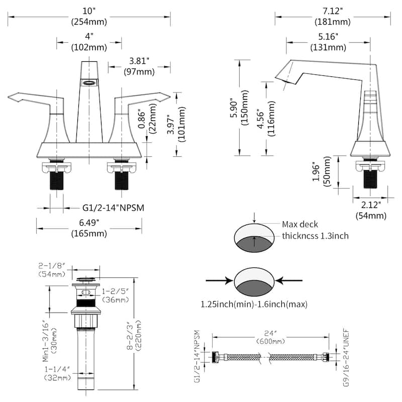 Modern 2 Handle Bathroom Vanity Sink Faucet with Drain and Supply Kit, Ceramic Valve Cartridge, Anti Corrosion, Anti Rust