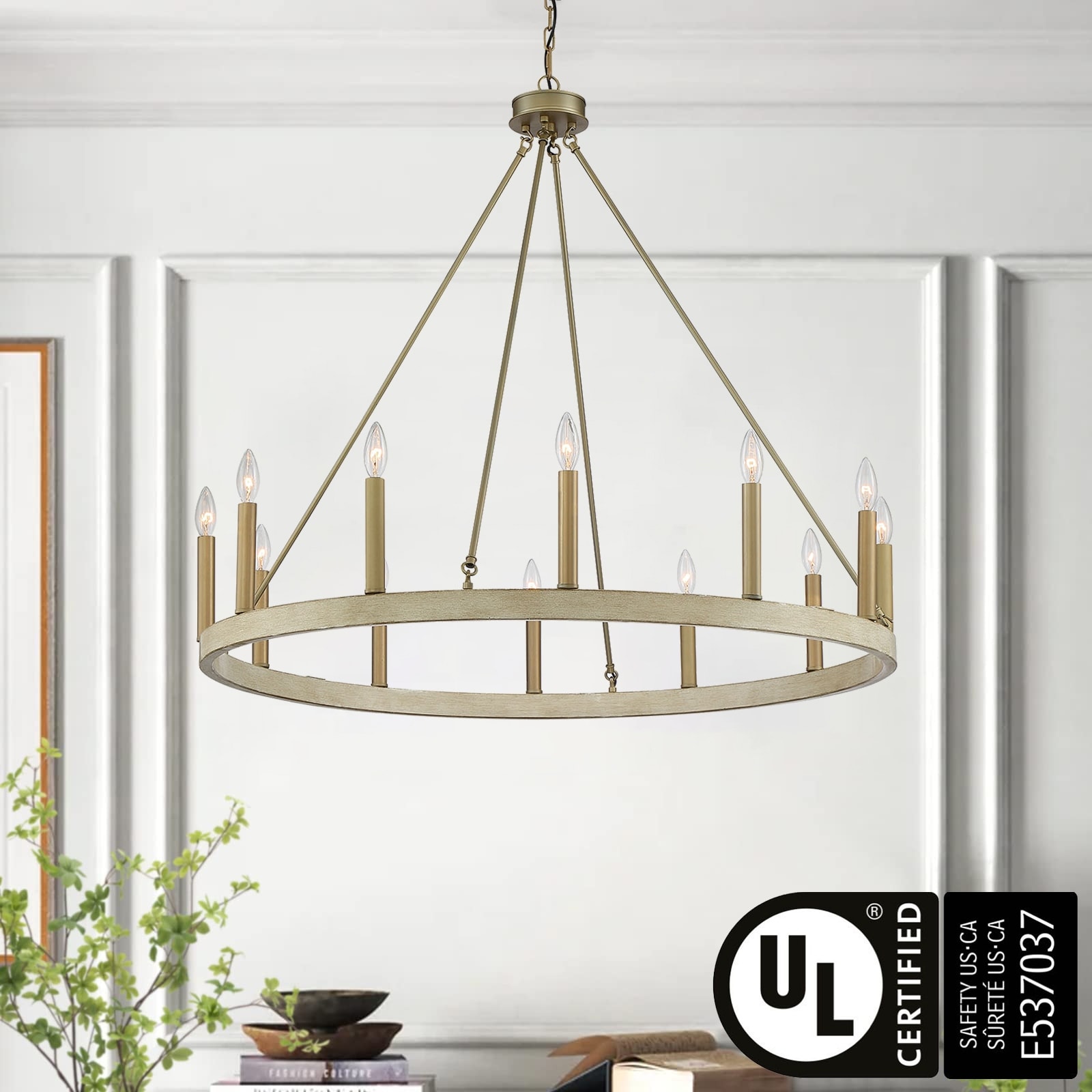 Mid-century Modern 12-light French Country Candle Wagon Wheel Chandelir - 40 inches