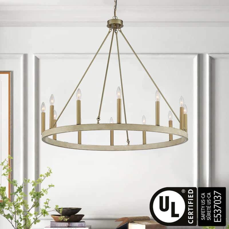 Mid-century Modern 12-light French Country Candle Wagon Wheel Chandelir - 40 inches