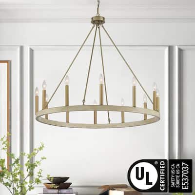 Mid-century Modern 12-light French Country Candle Wagon Wheel Chandelir - 40 inches