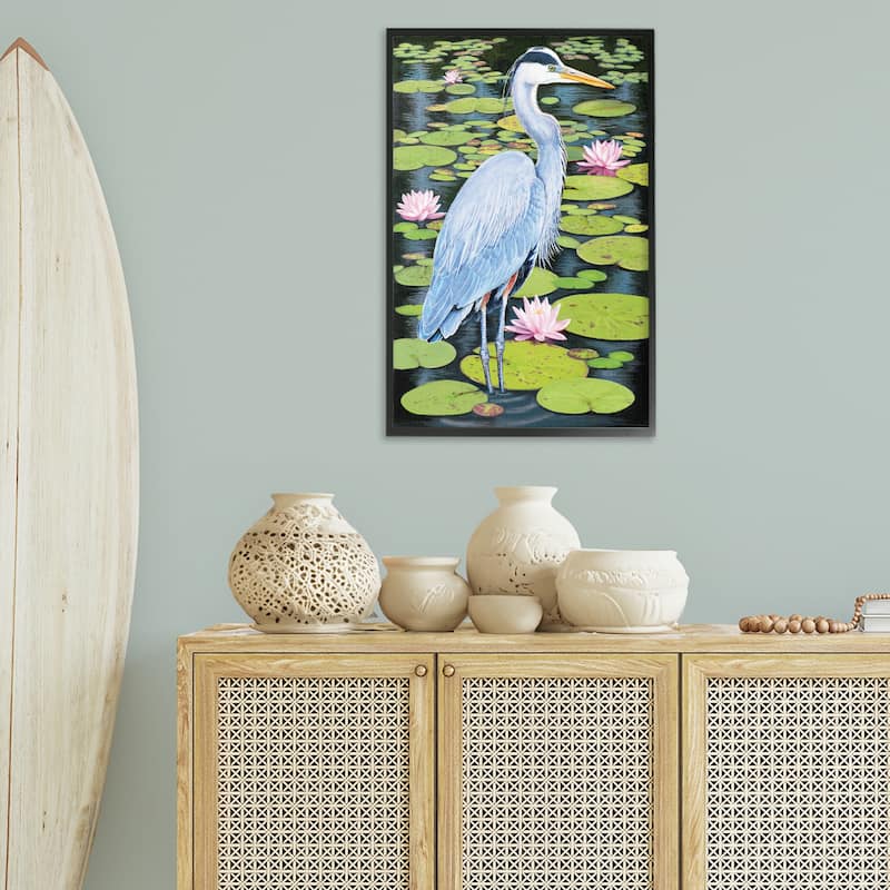 Stupell Heron Among Pond Lilies Framed Giclee Art Design By Rosiland Solomon