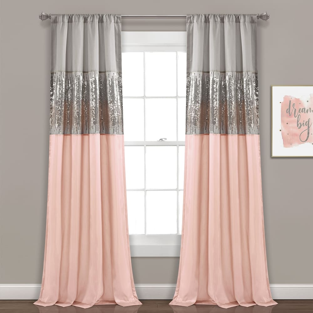 Silver Orchid Page Two-tone Faux Silk Glamorous Sequins Sparkle Single Curtain Panel