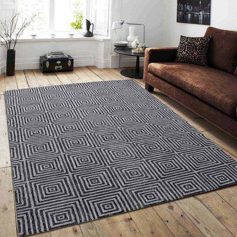 George Towne Living Sara Luxury Handmade Abstract Wool Sara Area Rug - 2.6'x8' Runner - Charcoal/Cream