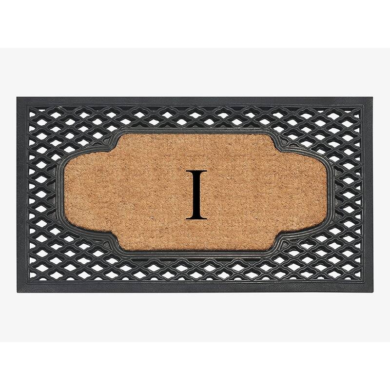 A1HC Mesh Border Rubber and Coir Large Heavy-Duty Outdoor Monogrammed Doormat, 23"X38" Black - I - Black