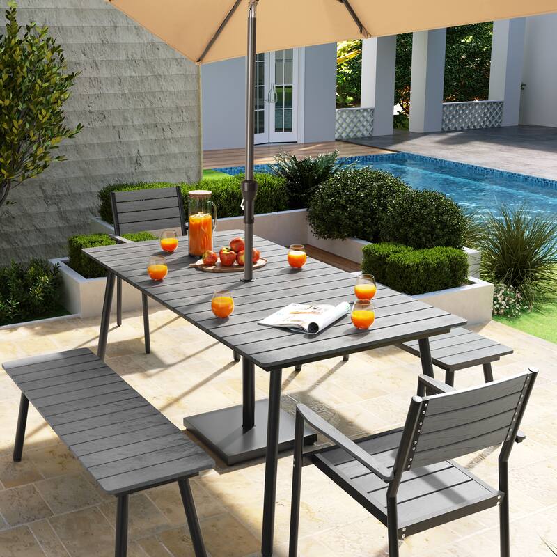 Outdoor 5/6-Piece Patio Dining Set with Stacking Chairs and Bench