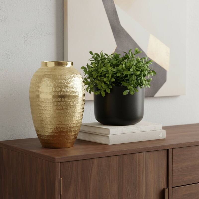 13" Gold Hammered Aluminum Urn Table Vase - 8.00 - Gold - 8.00