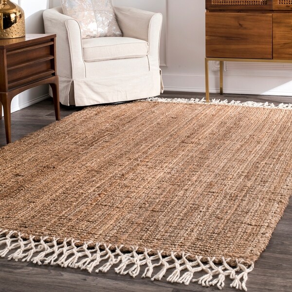 nuLOOM Handmade Chunky Jute/ Wool Tassel Natural Rug. Opens flyout.