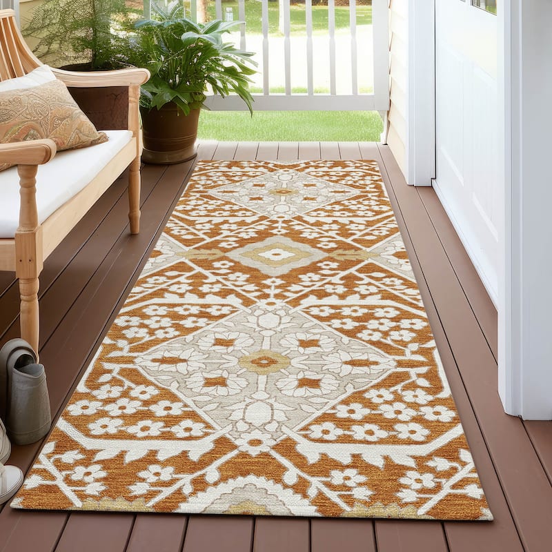 Machine Washable Indoor/ Outdoor Chantille Traditional Medallion Rug - Paprika - 2'3" x 7'6"