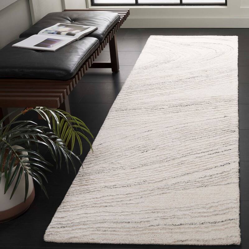 SAFAVIEH Handmade Ebony Diep Modern & Contemporary Wool Rug - 2'3" x 8' Runner - Ivory/Light Grey