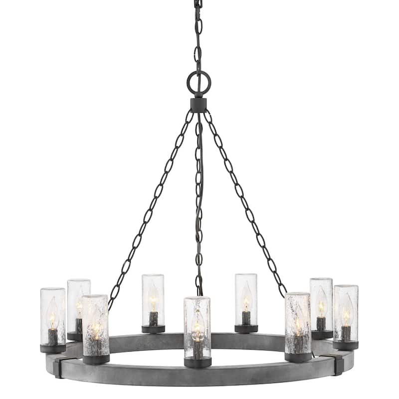 Hinkley Lighting Sawyer 9 Light 30" Wide Open Air Outdoor Chandelier - Aged Zinc / Distressed Black