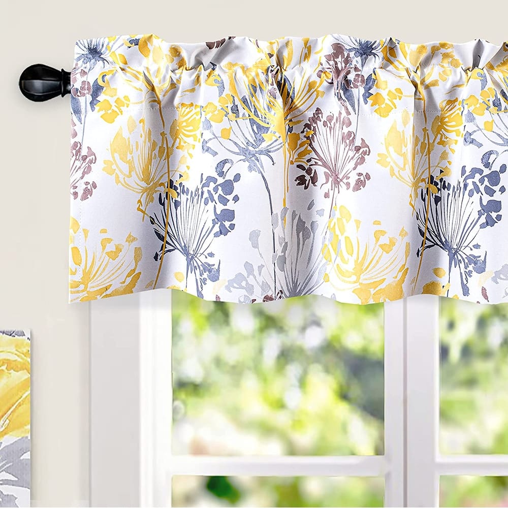 DriftAway Acacia Floral Blossom Watercolor Printed 100 Percent Blackout Thermal Insulated Window Curtain Valance