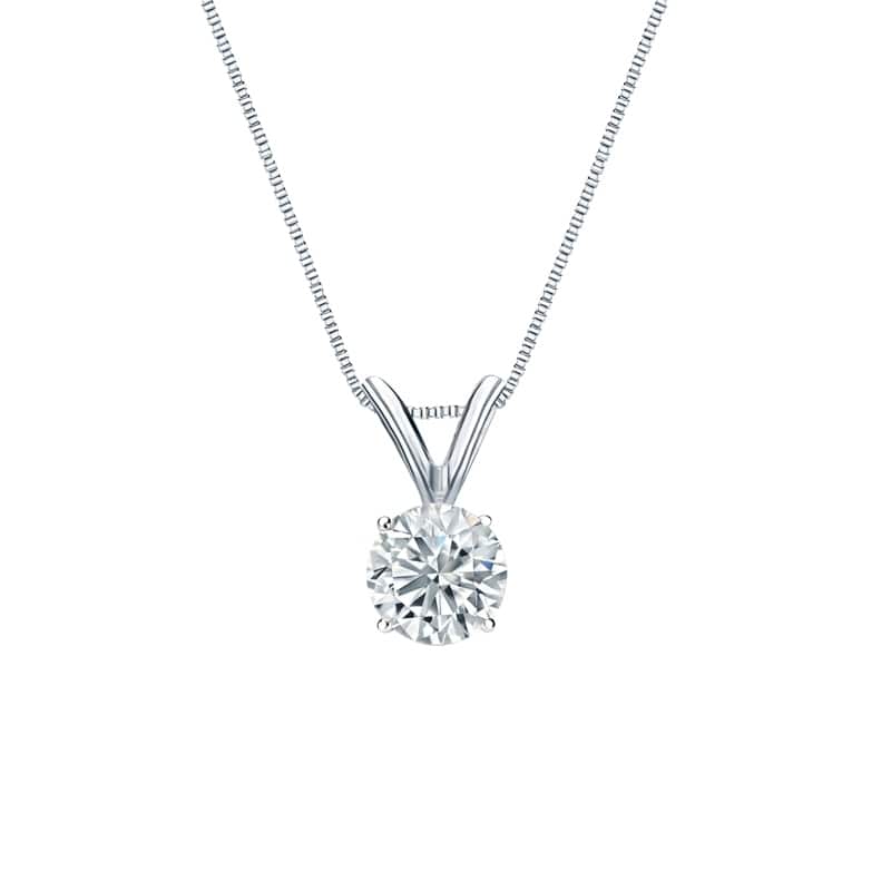 Auriya 14-karat Gold 0.45ctw Round Solitaire Lab Grown Diamond Necklace 4-Prong Basket (F-G VS) - 0.45 - White