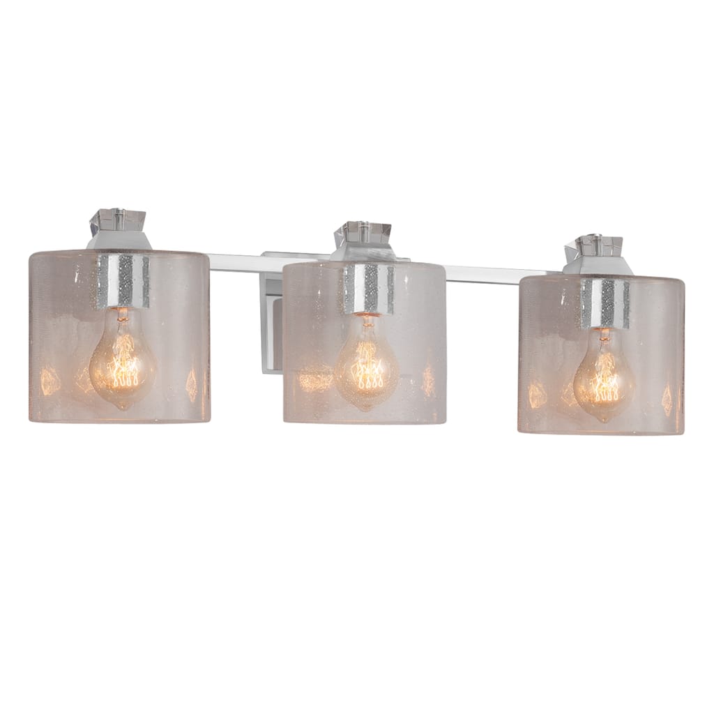Justice Design Fusion Ardent 3-light Polished Chrome Bath Bar, Seeded Oval Shade