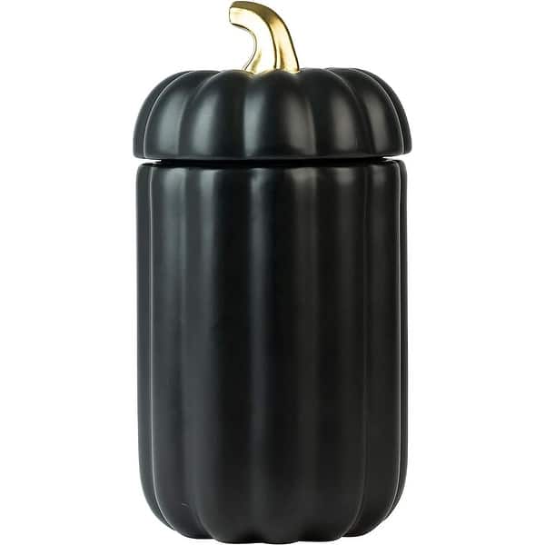 Matte Black & Gold Ceramic Pumpkin Canisters, Set of 3 On Sale Bed