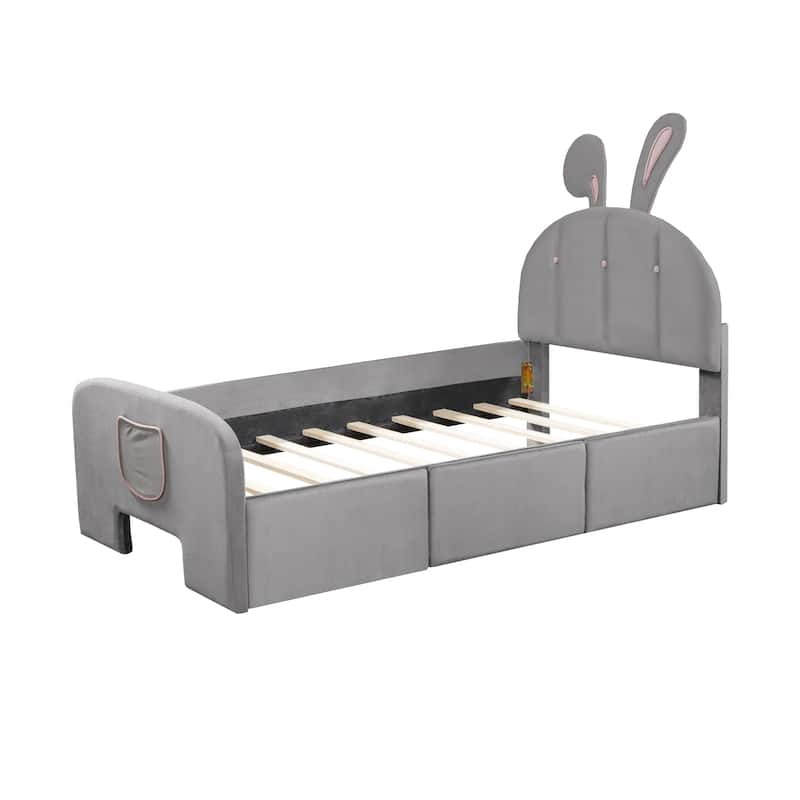 Rabbit Ears Shaped Children Platform Bed Frame with 3 Drawers