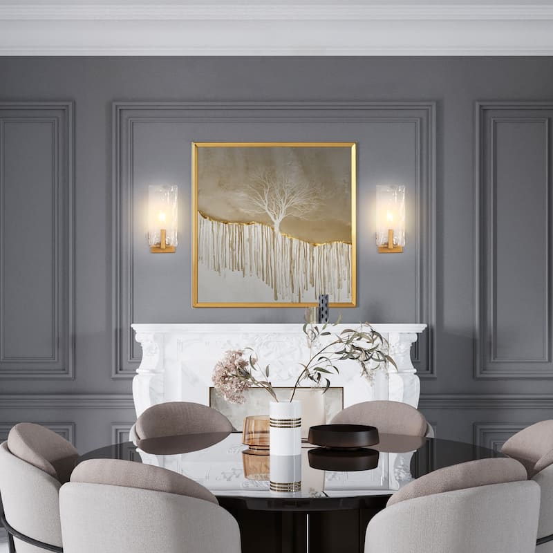 Modern Gold 1-Light Handcrafted Glass Wall Sconce Art Deco Vanity Light - Antique Brushed Gold - W5" x H11.8" x D4.7"