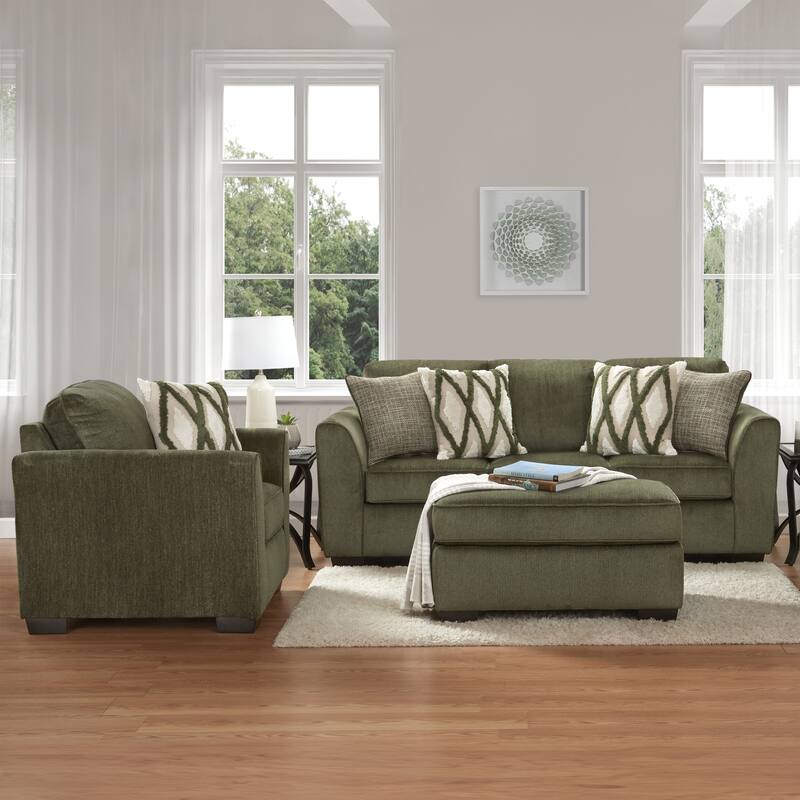 Roundhill Furniture Marvella 3-Piece Living Room Set, Sofa, Loveseat, and Chair with Mosswood Chenille Upholstery