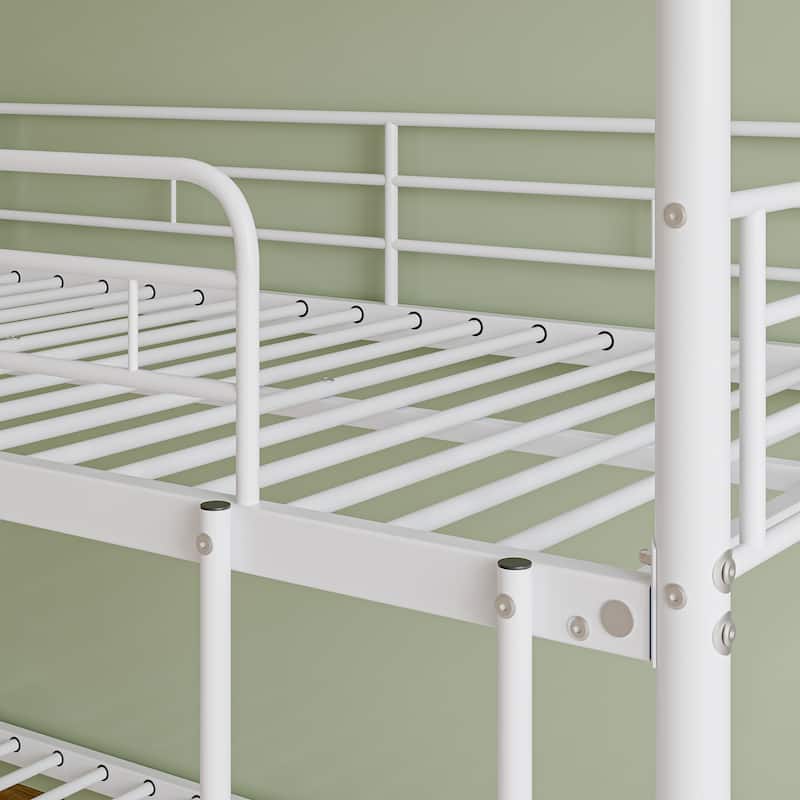 Metal Triple Bunk Bed,Twin Over Twin Bunk Bed for 3, 3 Beds with Guardrail and Ladder, Heavy Duty Triple Bed Frame for Teenagers