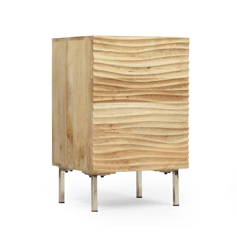 18" Retro Natural Wood Design Nightstand with Small Cabinet